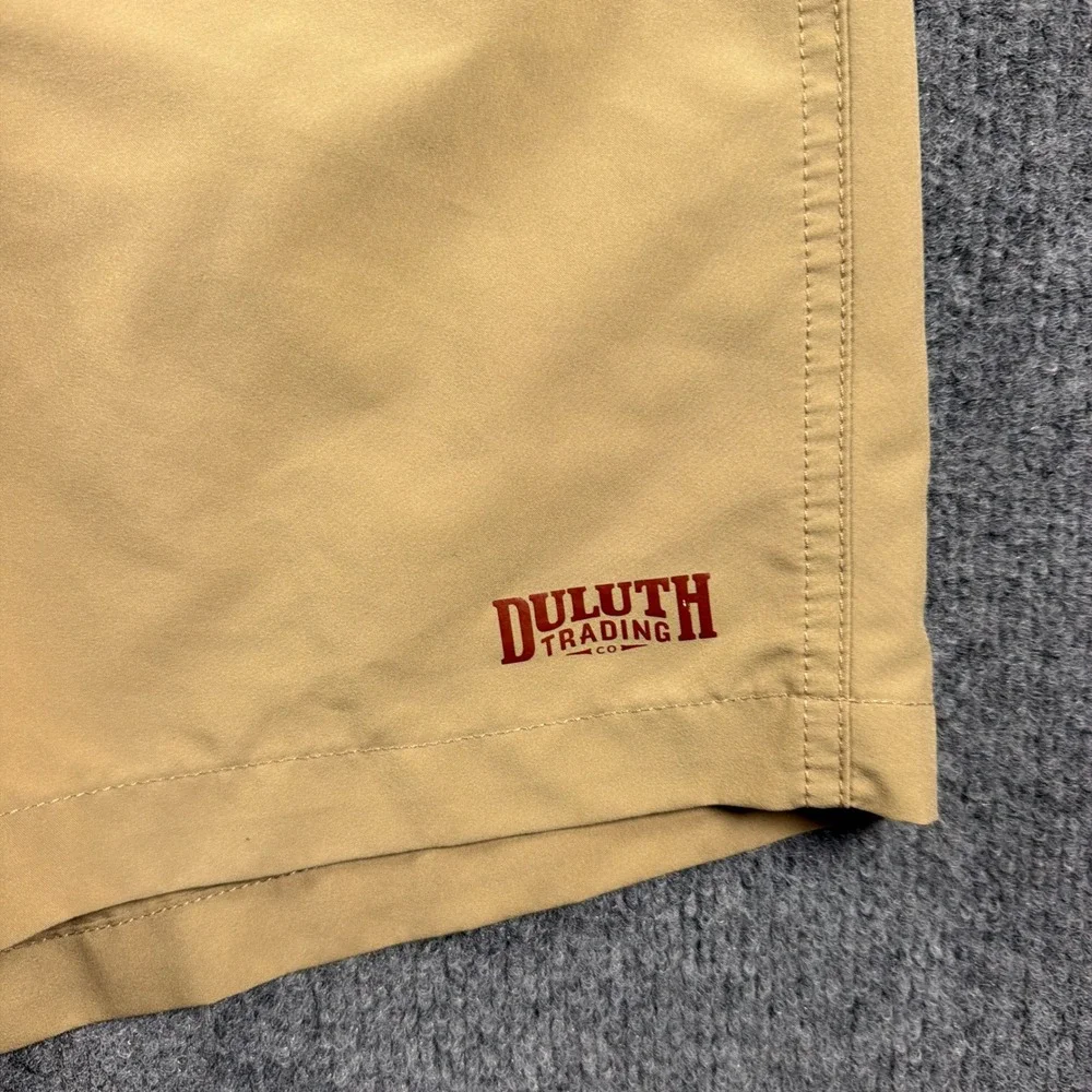 Duluth Trading Co Pier Genius Swim Trunks Mens XL Orange Tan Colorblock 9